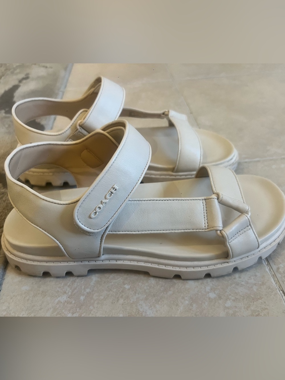 Coach women’s Cream “bone” Leather Velcro Sport Sandals